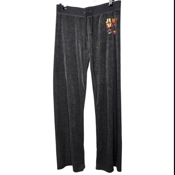 Juicy Couture Pants - Juicy Couture Pants Gray Velour Low Rise Wide Leg Embellished Crown Women's Sz M